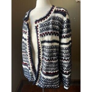 Lane Bryant Open Front Cardigan Sweater Eyelash Knit Ivory Blue Burgundy 22/24